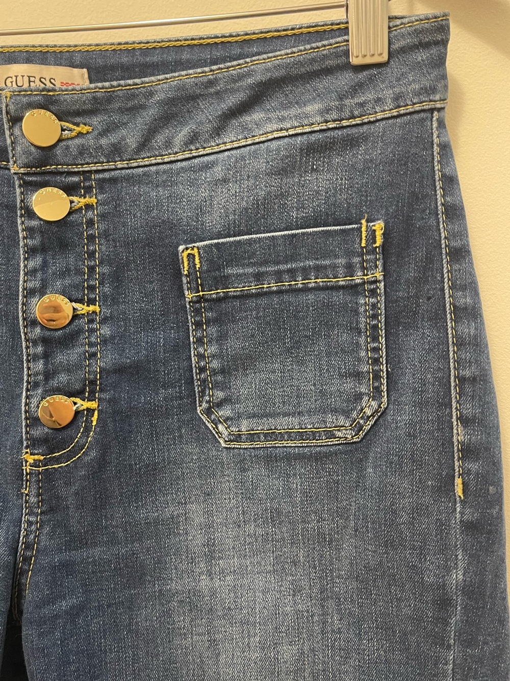 Guess Dark Blue Button-Front Denim Bermuda Shorts - Picture 3 of 10